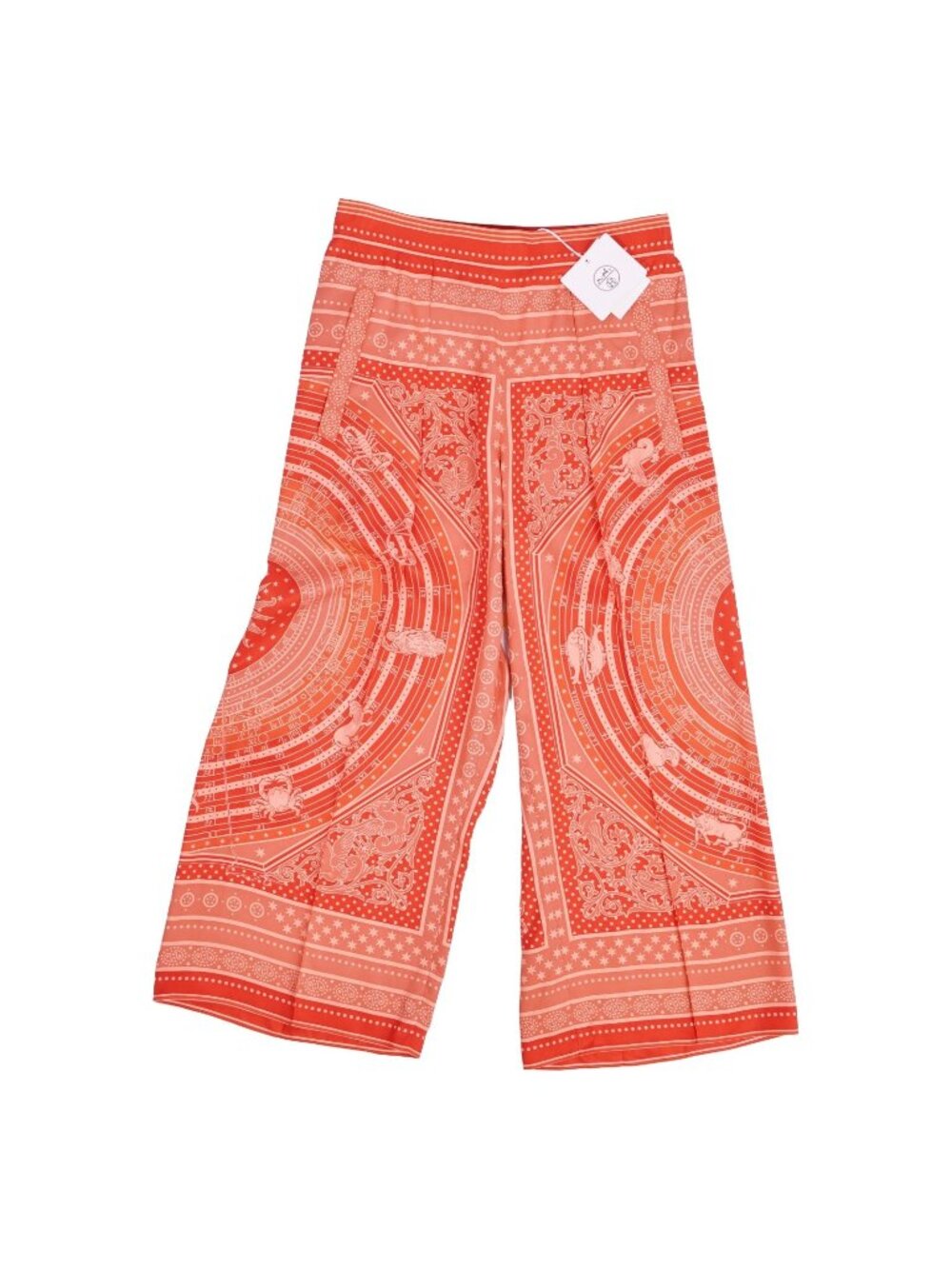 Hermes Pants Wide All Over Print Silk Red 34